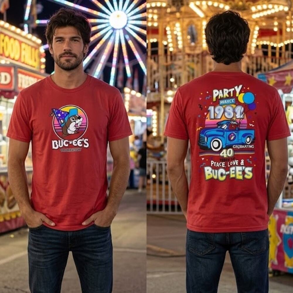 Buc-ee's Party Like It's 1982 Shirt Men's Medium 38 Chest Red Graphic Tee